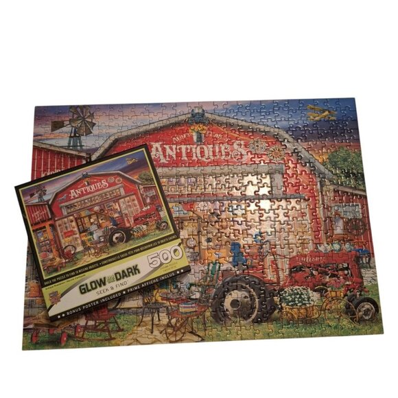 Glow Puzzle Seek Find Hidden Images Bonus 500 Piece Farm Antiques Tractor Thrift - Picture 3 of 11